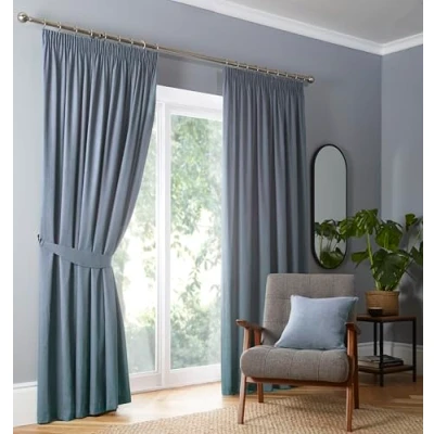 Image of Fusion Light Blue Blackout Curtains W66 x L90 (168 229cm) Pencil Pleat in Sky 2x Panels Thermal for Bedroom &amp; Living Room Pleated and Drapes Pale