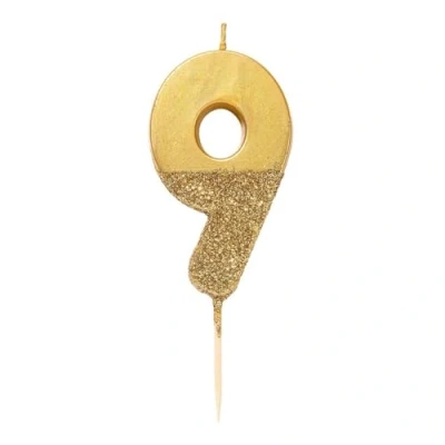 Image of TalkingTables9 Birthday CandleCake TopperSingleGold Glitter