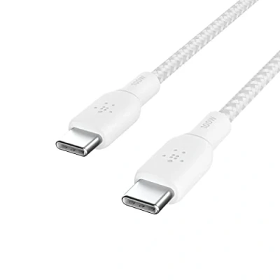 Image of Belkin USB Type C to Cable, 100W Power Delivery IF Certified 2.0 Charger Cable with Double Braided Nylon Exterior for iPhone 16, 15, iPad, MacBook, Galaxy, Pixel and More 2 m, white