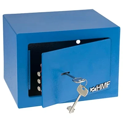 Image of HMF 49216 05 Safe Small with Key, Furniture Safe, 23 x 17 cm, Blue