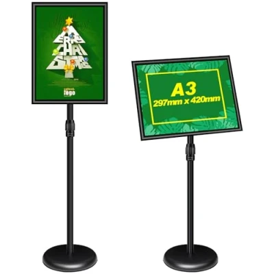 Image of Mutualsign A3 Stand Sign Holder Display Free Standing Signs Aluminium Floor Poster Stands for Information, Menu, Notice, Black