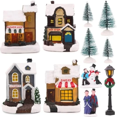 Image of Toyland® Mini Christmas Village &amp; Shop Scene with LED Lights (12 PIECE SHOP)