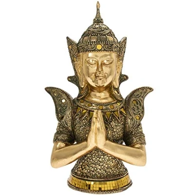 Image of Lesser &amp; Pavey Gold Effect Art Praying Thai Buddha Bust Head Sculpture Ornament