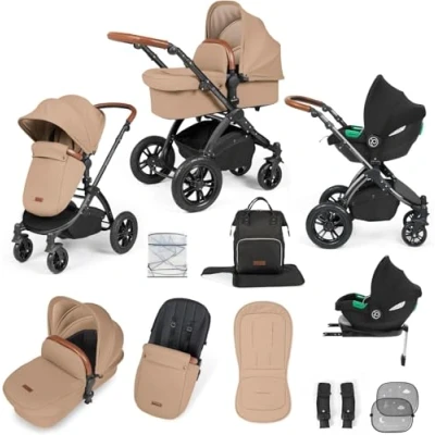 Image of Ickle Bubba Stomp Luxe All in One Travel System with Isofix Base (Cirrus) (Black/Desert/Tan)