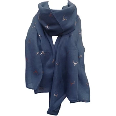 Image of GlamLondon Stag Scarf Rose Gold Glitter Foil Deer Reindeer Stags Print Ladies Party Christmas Wrap (Navy Blue)