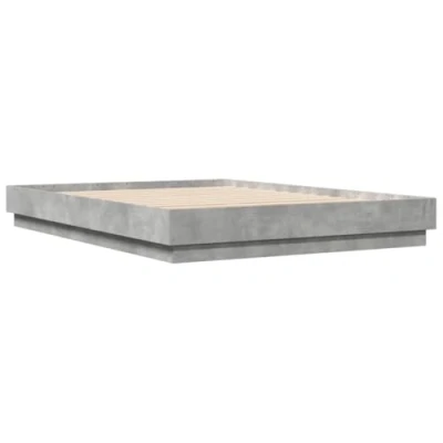 Image of vidaXL bed frame with LED lighting concrete grey 150x200 cm, bed, base, guest double bedroom furniture, 2 person
