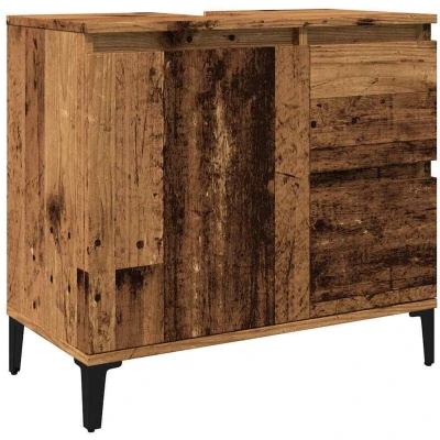 Image of vidaXL Sink Cabinet Old Wood Bathroom Vanity with Drawers/Compartment, Engineered &amp; Metal, 65x33x60cm
