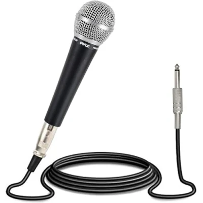Image of Pyle Microphone, Handheld Mic, Dynamic Moving Coil Cardioid, microphone for singing, Unidirectional Includes 4.5m XLR Audio Cable to 6.35 mm Connection Compatible Speaker Karaoke Amp Mixer