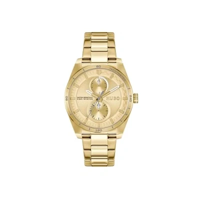 Image of HUGO Analogue Multifunction Quartz Watch for Women #Fast HER Collection with Gold Colored Stainless Steel Bracelet 1540171