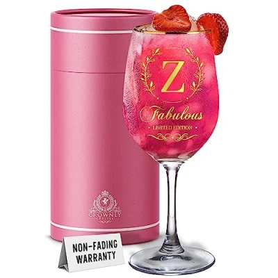 Image of CROWNLY CRYSTAL® Birthday Gifts for Women Wine Glasses Personalised Gin Glass Red Friend Mothers Teacher Granny Auntie Ladies (Z)