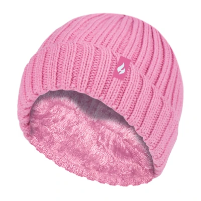 Image of HEAT HOLDERS Girls Thick Chunky Ribbed Beanie Hat for Winter (7 10 Years, Chateau Rose)