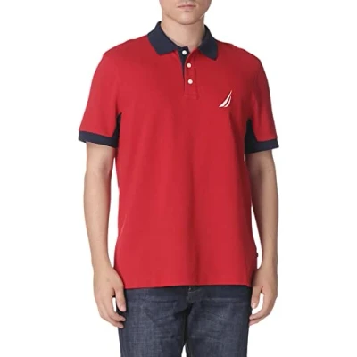 Image of Nautica Men&#039;s Classic Fit Short Sleeve Performance Pique Polo Shirt Red, Large