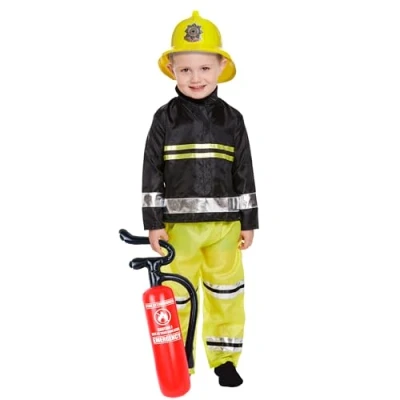 Image of Lizzy Fireman Fancy dress Costume (Toddler / 3 Years) with Inflatable Fire Extinguisher Kids Boys school Theme Party outfit Accessory World Book Day, Halloween