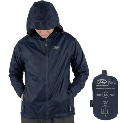 Image of Highlander Men’s Waterproof Jacket Stow &amp; Go Packaway Ultimate Protection, Lightweight Breathable, Perfect for Everyday and Outdoor Adventures