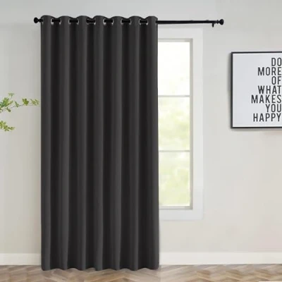 Image of Imperial Rooms Blackout Eyelet Curtains for Livingroom 66x84 Inch Drop Thermal Insulated Energy Saving Grey Soft Ring Top Bedroom Curtain with Matching Tieback, 1 Panel