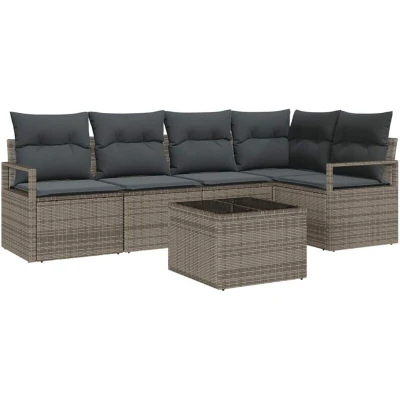 Image of vidaXL 5 Piece Garden Sofa Set with Cushions Black Poly Rattan