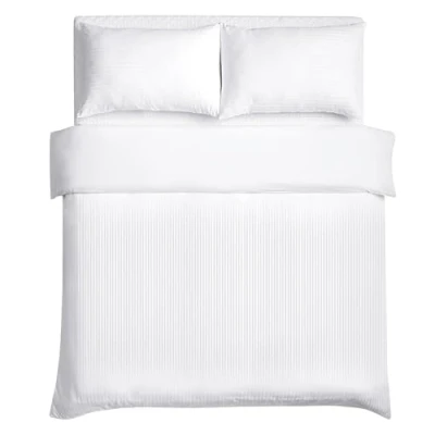 Image of Good Nite King Duvet Cover Sets Satin Stripe Brushed Microfiber Bedding Set 3 PCS with Pillowcases Ultra Soft Corner Straps (White, King)