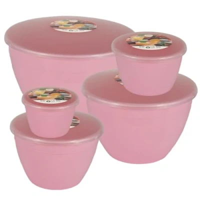 Image of Just Pudding Basins Pink Space Saving Set of Plastic Steam Bowls and Lids 5 Popular Sizes Up To 3 Pints