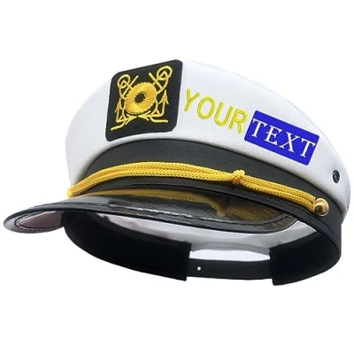 Image of haoduanduan Custom Embroidered Text&amp;Name Captain Yacht Hat Cap Adult Sailor Navy Marine Admiral for Halloween Party Costume Accessory