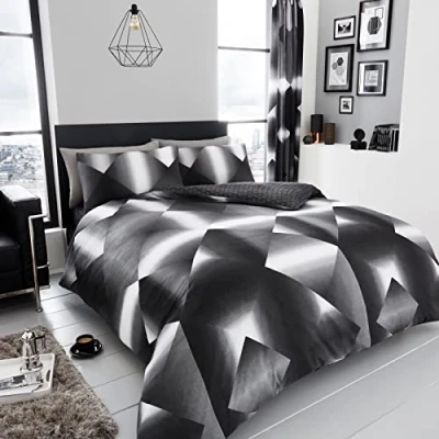 Image of FAIRWAYUK 3D Triangle Duvet Cover Set Double, Reversible Quilt Bedding With Pillowcase, Ultra Soft, Easy Care