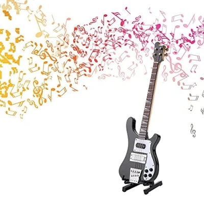 Image of Hztyyier Miniature Guitar Replica, 20 cm Instrument Ornament Black Bass Replica Model with Stand and Case Decoration Gift on Mother&#039;s Day