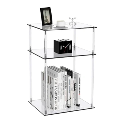 Image of TOTOOSE Clear Acrylic Side Table Nightstand: 3 Tier End for Small Spaces Coffee Living Room, Office, Hallway, Bedroom Bedside 13.9&quot; L X 11.5&quot; W 22&quot; H