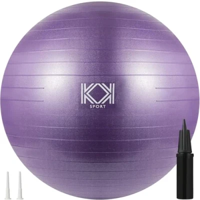 Image of KK Exercise Ball Anti Burst Gym Ball, Fitness For Yoga, Pilates Training, Swiss With Hand Pump (Purple: 55CM)