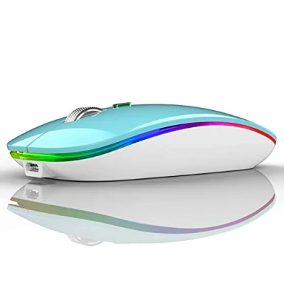 Image of Uiosmuph G12 Wireless Mouse, 2.4GHz with USB Receiver &amp; C Adapter, Slim Rechargeable Silent Mouse for Laptop, PC, Macbook, Windows, Mac OS Blue