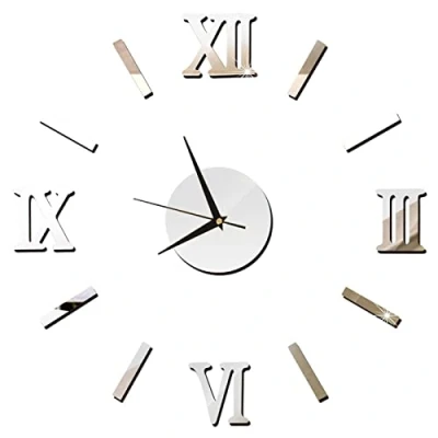 Image of RPFROP Wall Clock, 3D Mirror Clock Sticker DIY Acrylic Roman Number Art Decal Wallpaper for Home Living Room Bedroom Decoration Gift