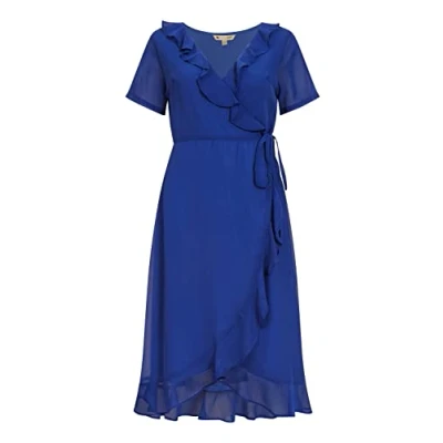 Image of Yumi Womens Blue Frill Wrap Dress Size 10 UK
