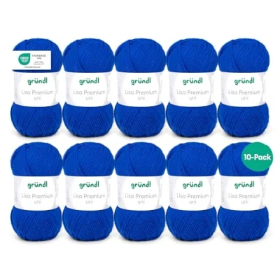 Image of Gründl 760 35 length per ball, Lisa uni, 50 g, pack of 10, 133 m, royal blue
