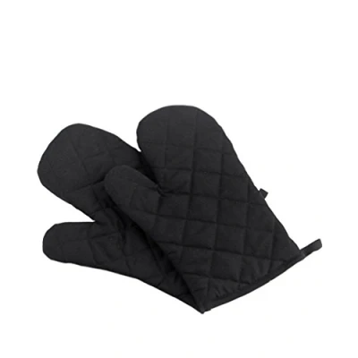 Image of Oven Baking Gloves Thick Heat Resistant Insulation Proof Cotton Glove Pot Holder Cooking Mitts Kitchen Essential 1 Pair NewBlack
