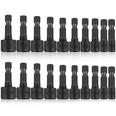 Image of K Kwokker 20 PCS Socket Nut Driver Set, 1/4 Inch Hex Shank Quick Change Metric and Imperial Impact Adapter Drill Bits for Any Hand Drill, Electric Screwdriver Wrench Screw