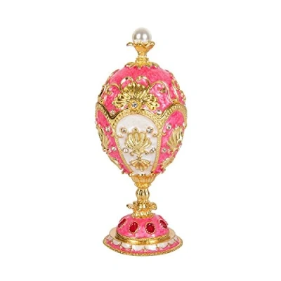 Image of QIFU Hand Painted Pink Easter Egg Decorative Enamel Trinket Box Hinged