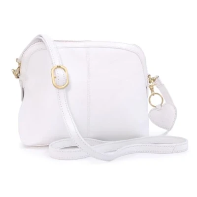 Image of Gigi Women&#039;s Small Leather Cross Body Bag Shoulder With Long Adjustable Strap Heart Keyring Charm OTHELLO 10190 White