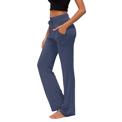 Image of Womens Yoga Pants with Pockets Straight Leg Sweatpants Comfy Modal Drawstring Lounge Running Long Active Pant (Navy Blue, 2XL)