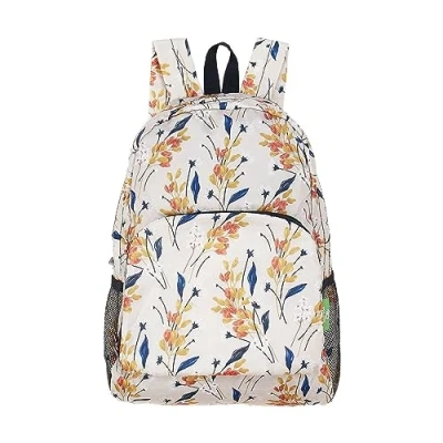 Image of ECO CHIC Lightweight Foldable Water Resistant Backpack Rucksack Folds into Pouch for Storage (Flowers Beige)