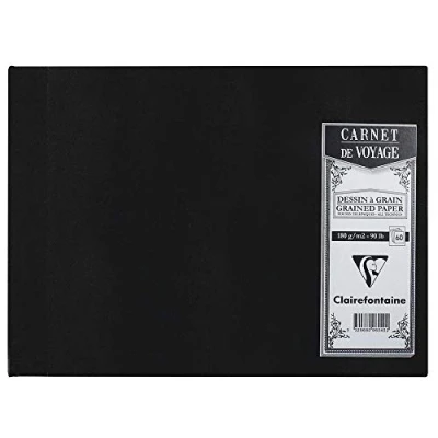 Image of Clairefontaine Ref 96040C Canvas Cover Travel Album (60 Pages) A5 (148 x 210mm), 180gsm Grained Drawing Paper, Fabric Coated Black