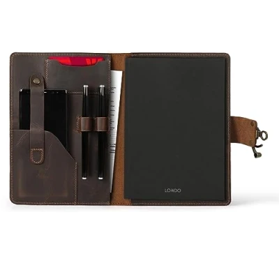Image of LONDO Genuine Leather Portfolio with Notepad and Snap Closure (Brown, Large Secure Locking), OTTO425
