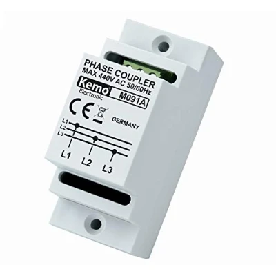 Image of Kemo M091A Phase Coupler for Powerline Products DIN Rail Mounting Connects all 3 internal mains phases capacitive transfer rates up to 650 Mbit