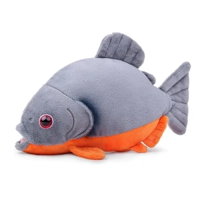 Image of lilizzhoumax Simulation Piranha Fish Plush Toy 22cm/8 Realistic Stuffed Animal Cute Super Soft Sea Home Decoration Gift for kids grey