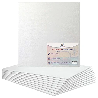 Image of 12 x / 30.5 30.5cm Canvas Panel Stretched Blank Board Primed Artist Boards 100% Cotton for Oil Paint Acrylic Painting Mixed Media White Canvases (12x12 Inch 10 Boards)