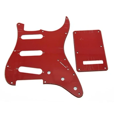 Image of KAISH 11 Hole ST/Strat Style Pickguard SSS Pick Guard with ST Back Plate Tremolo Trem Cover for USA/Mexico Stratocaster/Strat Red 3 Ply