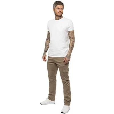 Image of 989Zé ENZO Mens Trousers Cargo Pants Combat Jeans Cotton Casual Stretch Slim Fit Chinos EZ410 Beige 38W / 32L