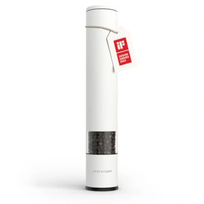 Image of LARS NYSØM Salt Pepper Mill Manual with Adjustable Ceramic Grinder from coarse to fine I Design Spice (Pure White)