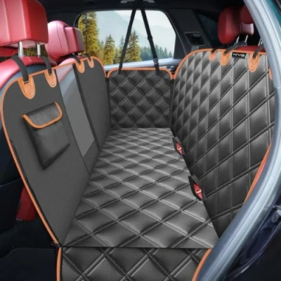 Image of KYG Dog Car Seat Cover Hammock For Back Seats With Side Protection And Mesh Visual Window, Durable Scratch Proof Waterproof Pet Cars/Trucks/Suv 135 X 148 Cm Black&amp;Orange