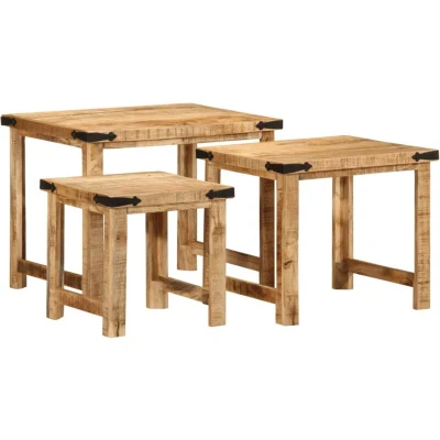 Image of vidaXL Nesting Side Tables Solid Mango Wood, Industrial Design, Space Saving, Versatile Use for Living Room/Bedroom/Office 50x40x40 cm, 40x35x35 30x30x30 cm