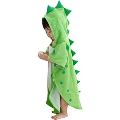 Image of Alltops PHLCEhot Kids Cotton Hooded Towel Cartoon Dinosaur Bathrobe Bath Poncho for Boys Girls