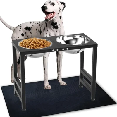 Image of ADENGL Metal Elevated Dog Bowls for Large 𝐄𝐱𝐭𝐫𝐚 𝐋𝐚𝐫𝐠𝐞 Dogs Raised Bowl Stand with Sprill Proof Mat and 𝟯𝟬𝟬𝟬𝗠𝗟 Bowls, 17&quot; Tall Food &amp; Water Feeder Extra Breed