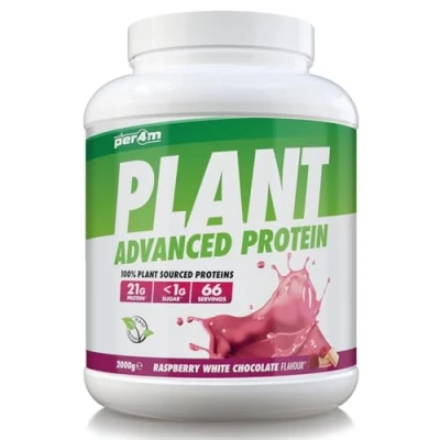 Image of Per4m Plant Protein Matrix 66 Servings of High Shake with Amino Acids for Optimal Nutrition When Training Low Sugar Gym Supplements (Raspberry White Chocolate, 2kg)